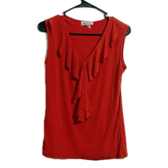 Harve Benard Red Ruffled Sleeveless Blouse - Picture 1 of 6